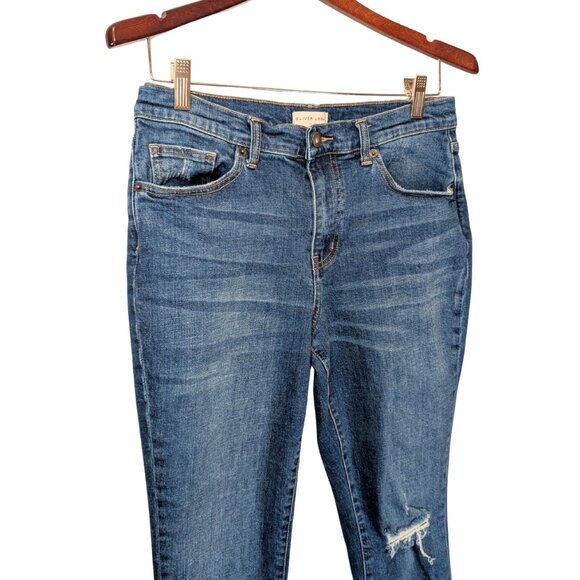 Oliver Logan Women's Size 10 Jeans Blue Crosby Relaxed Taper Distressed Raw Hem - Picture 6 of 9